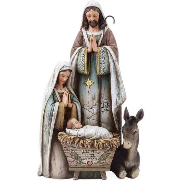 Holy Family Figure with Donkey Christmas Scene Wood Grain Look Tabletop or Desk